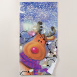 Happy Reindeer Christmas Beach Handtuch<br><div class="desc">Frohes Weihnachtshandtücher - MIGNED Painting</div>