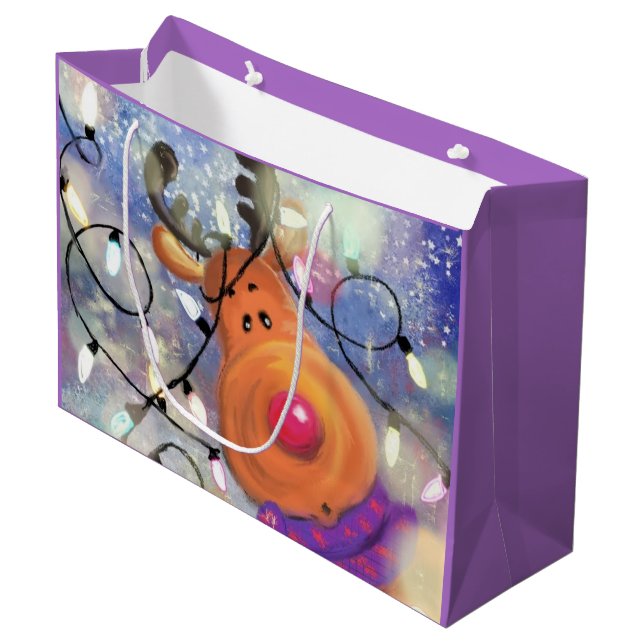 Happy Reindeer Christmas Cadeau Sac (Devant Angle)