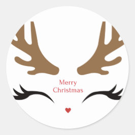 Happy Reindeer Face Runder Aufkleber