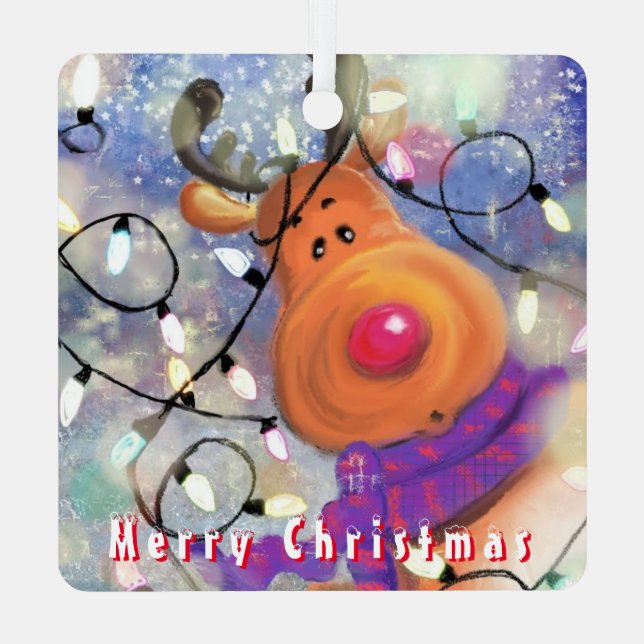 Happy Reindeer - Merry Christmas - Drawing Fun Ornament Aus Metall (Rückseite)