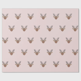 Happy Reindeer Pattern Blush Pink Weihnachten Geschenkpapier