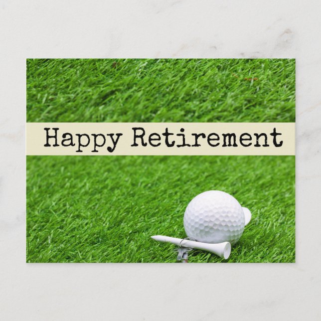 Happy Rente an Golfer mit Golfball auf grün Postkarte (Vorderseite)