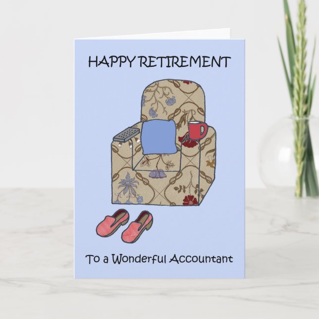 Happy Rente Cartoon Sessel des Buchhalters Karte (Vorderseite)