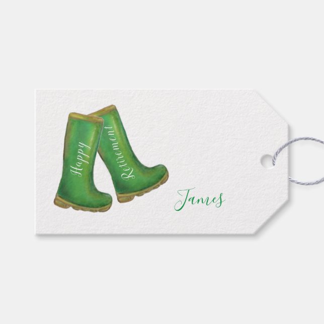 Happy Rente grüne Gartenarbeit weich Stiefel Geschenkanhänger (Vorderseite (Horizontal))