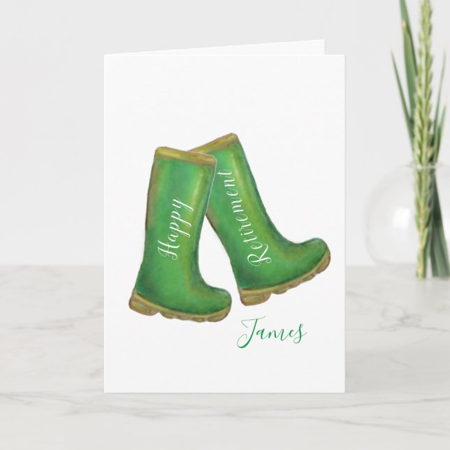 Happy Rente grüne Gartenarbeit weich Stiefel Karte (Vorderseite)