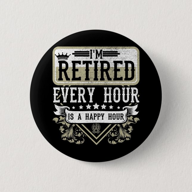 Happy Rente Männer Frauen ermüden Coworker Spaß Button (Vorderseite)