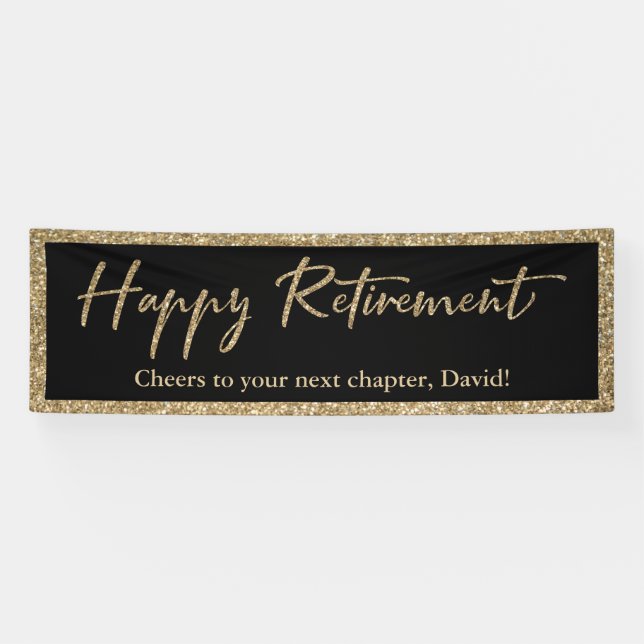 Happy Rente Typografie Gold Glitzer und Black Banner (Horizontal)
