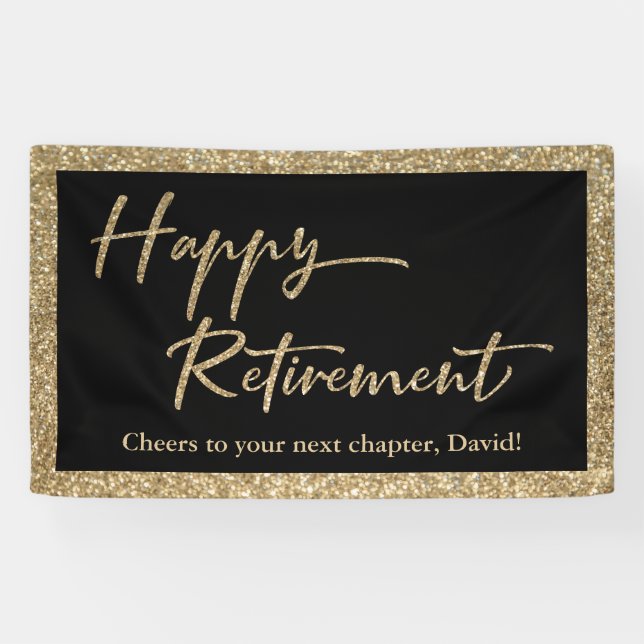 Happy Rente Typografie Gold Glitzer und Black Banner (Horizontal)