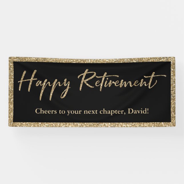 Happy Rente Typografie Gold Glitzer und Black Banner (Horizontal)