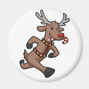 Happy Rentier Runs Cartoon  Rückenfarbe Magnet