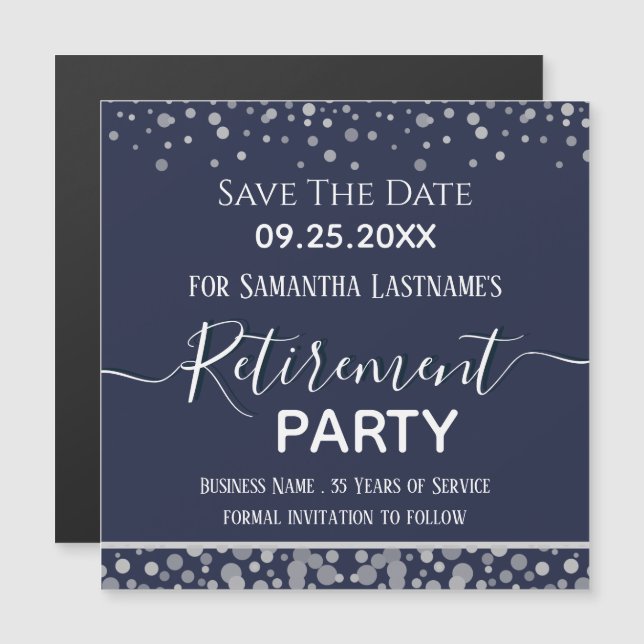 Happy Rentirement Silver Confetti Save the Date Ma Magnetkarte (Vorne/Hinten)