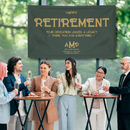 Happy Retirement 3 Letter Gold Monogram on Green Banner