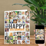 Happy Retirement 40 Bild Collage Personalisiert Karte<br><div class="desc">Große Rentenkarte mit personalisierter Message- und Foto-Collage. Das Design wird in überdimensionaler Typografie und Pinselskripte geschrieben. Sie können die Nachricht auch im Inneren personalisieren. Laden Sie Ihre Bilder hoch (die in Zeilen von verlassen nach rechts, von oben nach unten arbeiten) und diese werden in quadratischem / instagram Format angezeigt, um...</div>