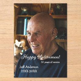 Happy retirement add name photo years of service r acryleinladungen