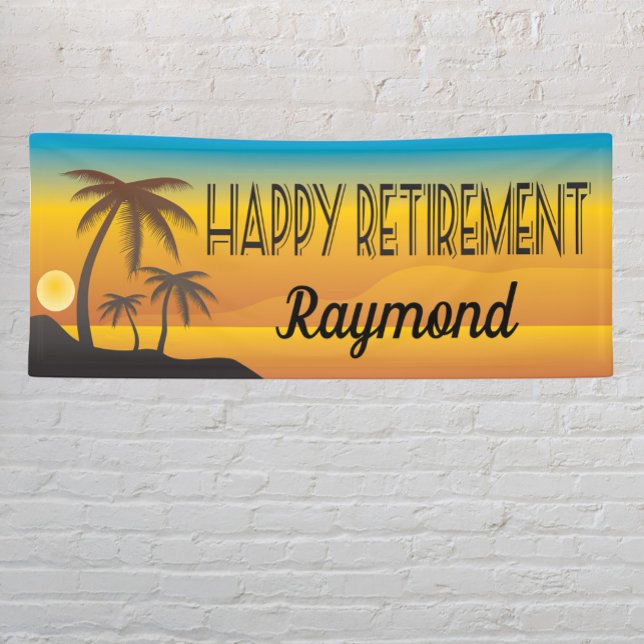 Happy Retirement Beach Szene mit Palmen Banner (Von Creator hochgeladen)
