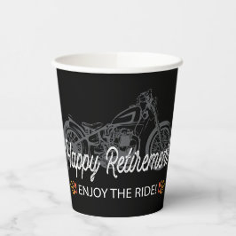 Happy Retirement Biker mit Motorrad und Flammen Pappbecher
