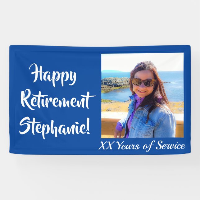 Happy Retirement Blue Foto Retirement Party Banner (Horizontal)