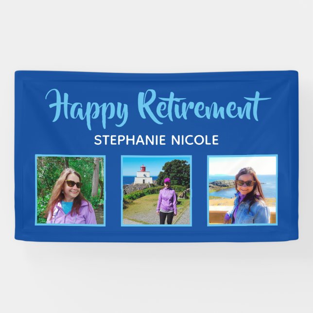 Happy Retirement Blue Multiple Fotos Banner (Horizontal)