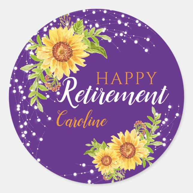 Happy Retirement Blumenblume Lila Runder Aufkleber (Vorderseite)