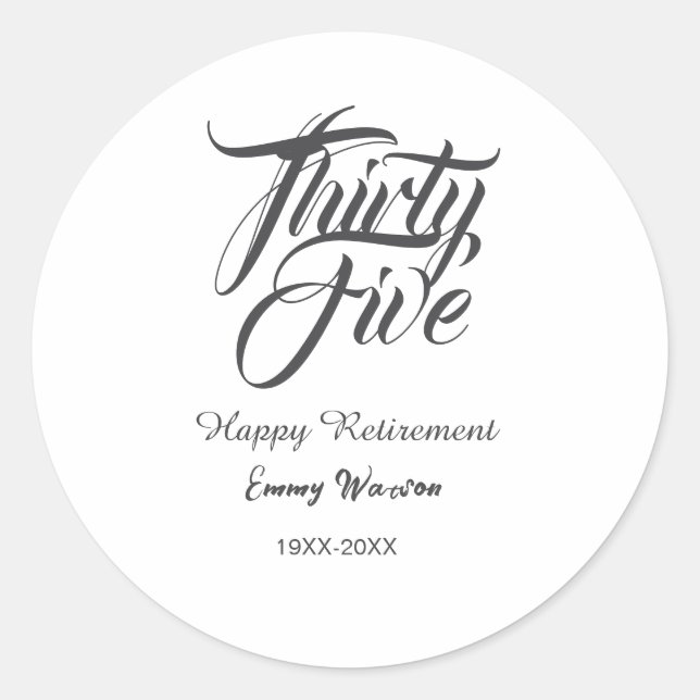 Happy retirement bold letter name year elegant sim runder aufkleber (Vorderseite)