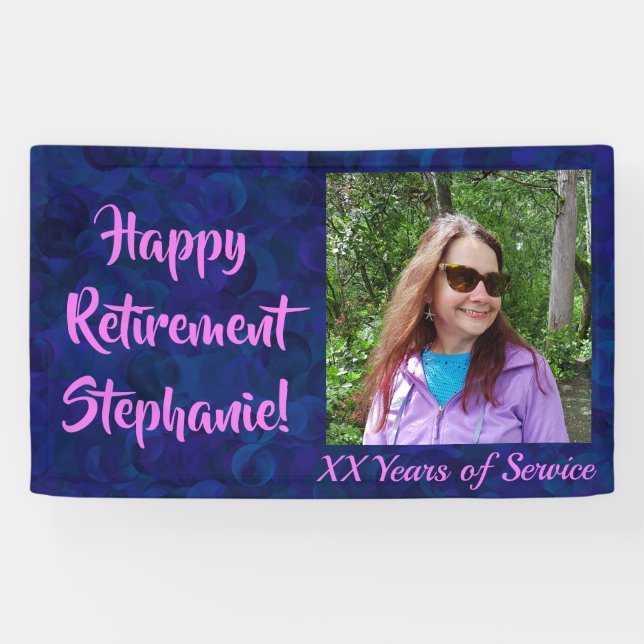 Happy Retirement Dark Blue Foto Retirement Party Banner (Horizontal)