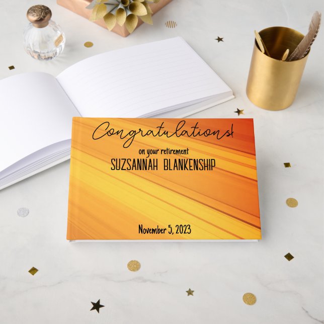 Happy Retirement Diagonal Gold Streaks Custom Gästebuch (Vorderseite Offen)