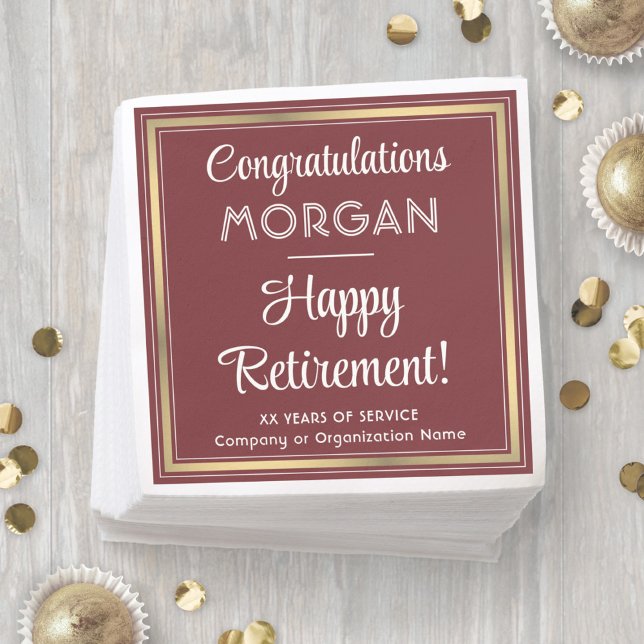 Happy Retirement Elegantes Burgund und Gold Party Serviette (Von Creator hochgeladen)