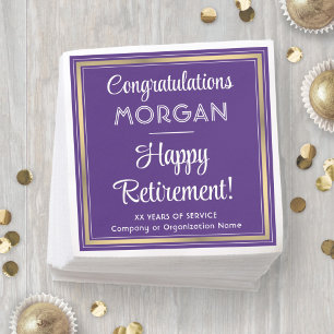 Happy Retirement Elegantes Lila und Gold Party Serviette