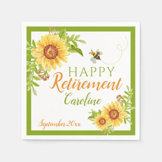 Happy Retirement Floral Sunflower Napkins Serviette (Vorderseite)