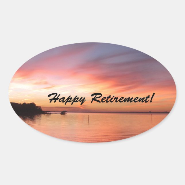 Happy Retirement Florida Sunset Ovaler Aufkleber (Vorderseite)