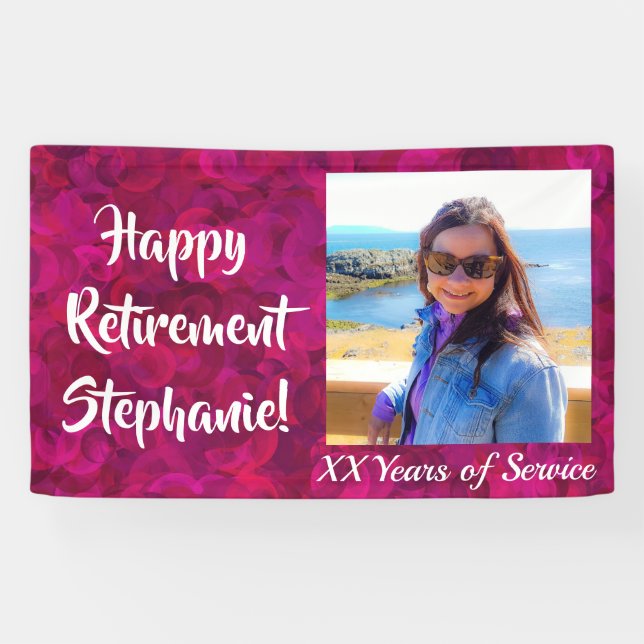 Happy Retirement Fuchsia Pink Personalisiertes Fot Banner (Horizontal)