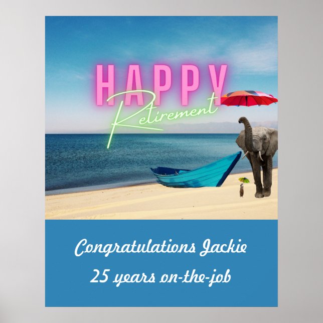 Happy Retirement Funny Surreal Beach Scene Poster (Vorne)