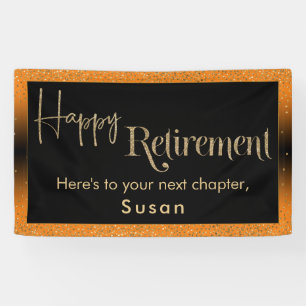 Happy Retirement Gold Confetti, Bright Orange Banner