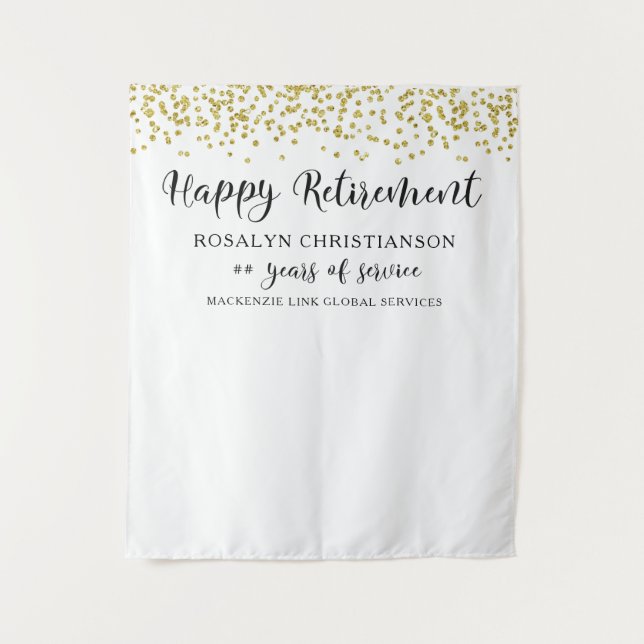 Happy Retirement Gold Confetti Script Personalisie Wandteppich (Vorderseite)