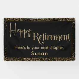 Happy Retirement Gold Glitzer Confetti auf Black Banner