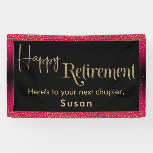 Happy Retirement Gold Glitzer Confetti Raspberry Banner