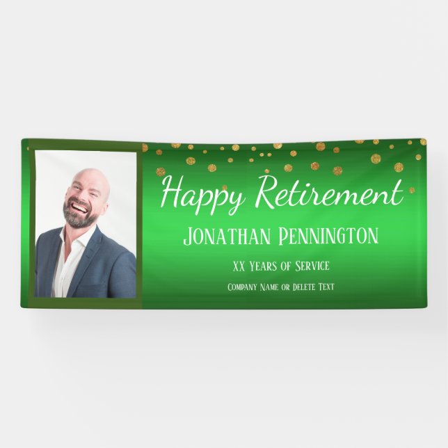 Happy Retirement Green Gold Confetti Ein Foto Banner (Horizontal)