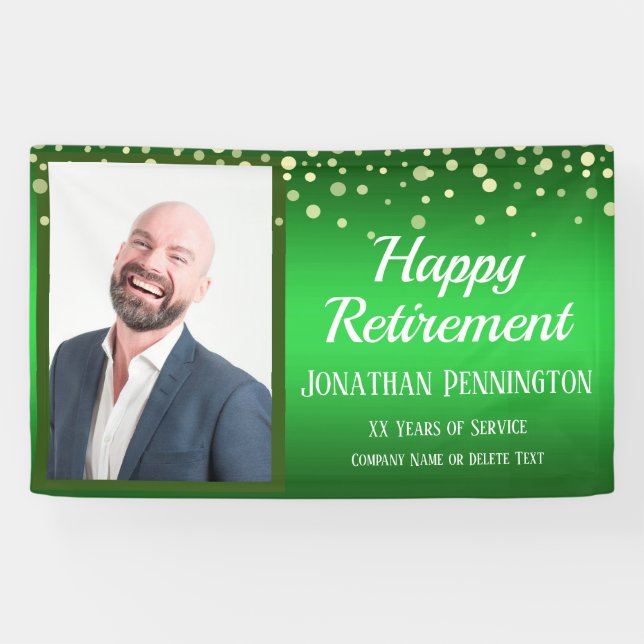 Happy Retirement Green mit Confetti One Foto Banner (Horizontal)
