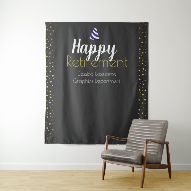 Happy Retirement Imitate Gold Confetti Wandteppich (Beispiel)
