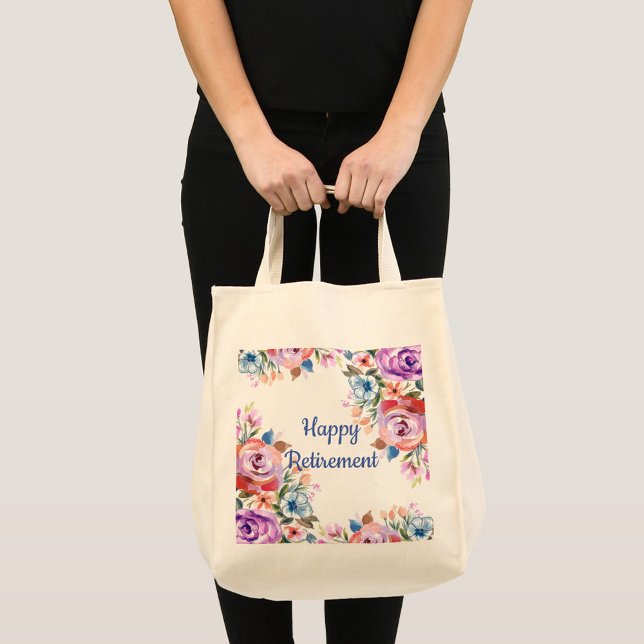 Happy Retirement Large Tote Bag (Happy Retirement Floral Tote Bag, Machine washable!)