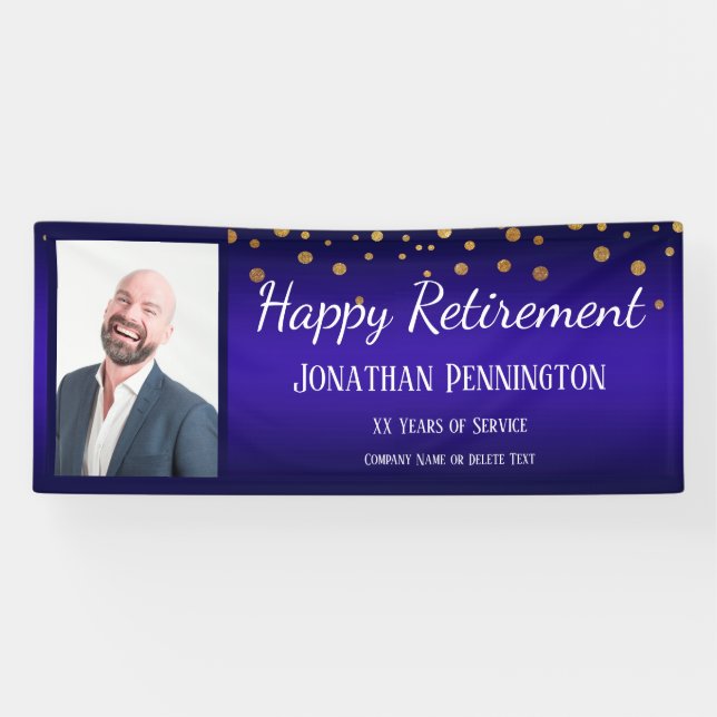Happy Retirement mit Gold Confetti Ein Foto Banner (Horizontal)