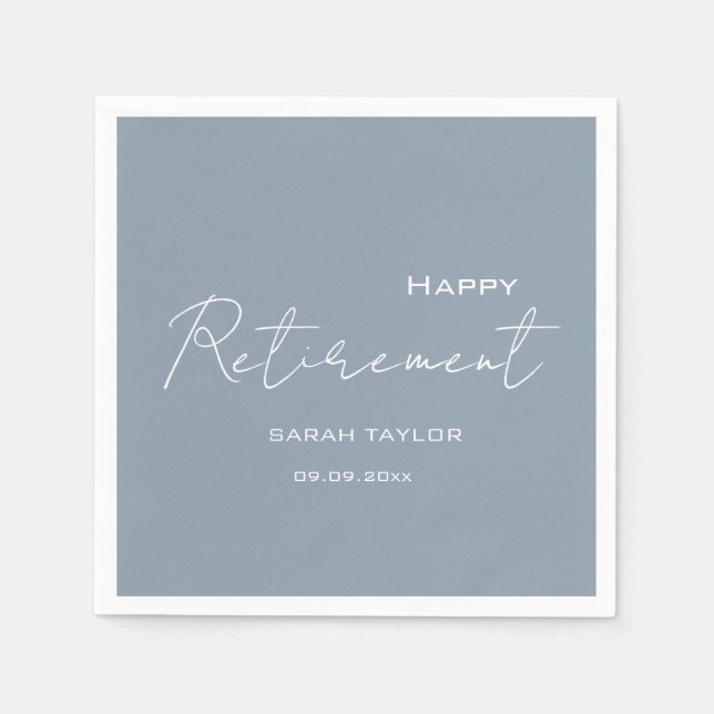 Happy Retirement Modern Dusty Blue Personalized  Serviette (Vorderseite)