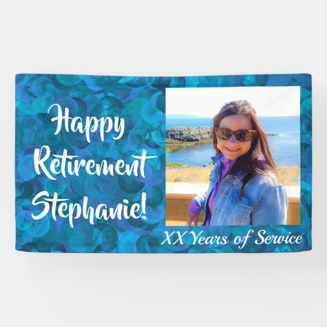 Happy Retirement Ocean Blue Foto Retirement Party Banner (Horizontal)