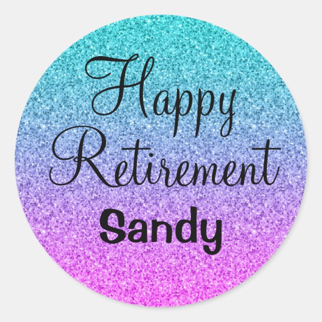 Happy Retirement Ombre Pink Blue Lila Glitzer Runder Aufkleber (Vorderseite)
