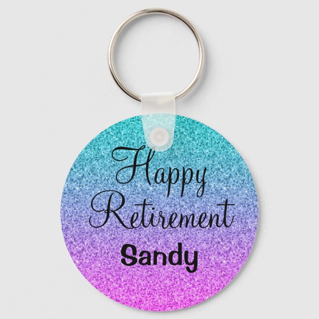 Happy Retirement Ombre Pink Blue Lila Glitzer Schlüsselanhänger (Vorderseite)