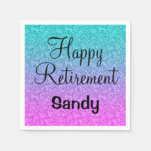 Happy Retirement Ombre Pink Blue Lila Glitzer Serviette