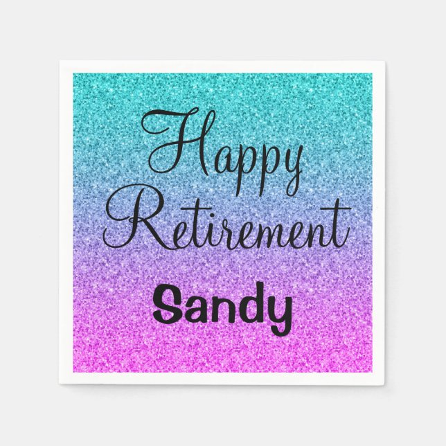 Happy Retirement Ombre Pink Blue Lila Glitzer Serviette (Vorderseite)