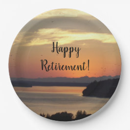 Happy Retirement Orange Seascape Sunset Pappteller
