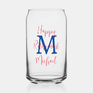 Happy Retirement Party Blue Monogram Red Name Dosenglas