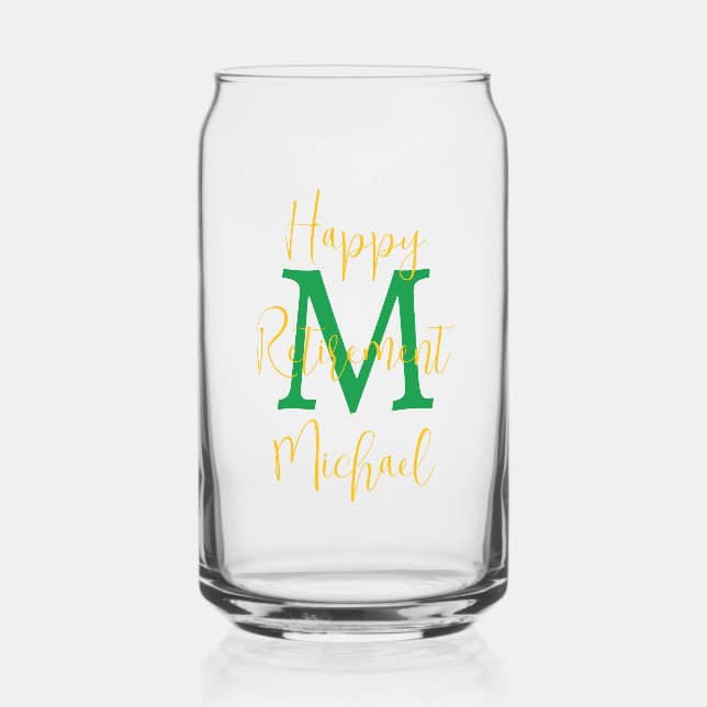 Happy Retirement Party Green Monogram Gold Name Dosenglas (Vorderseite)